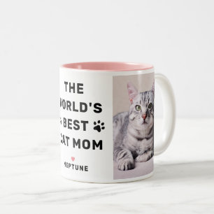 Worlds Best Cat Mum Pink Two Photo Pet Lover Two-Tone Coffee Mug