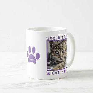 World's Best Cat Mum Purple Paws Name Pet Photo Coffee Mug