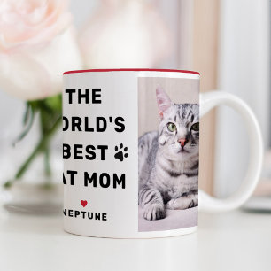 Worlds Best Cat Mum Red Photo Paw Print Two-Tone Coffee Mug