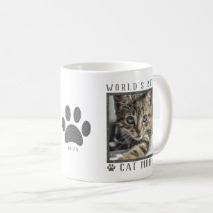 World's Best Cat Mum Silver Glitter Paws Pet Photo Coffee Mug