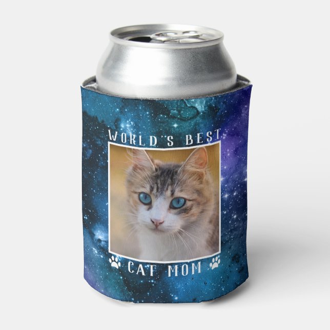 World's Best Cat Mum Space Paw Prints Photo Can Cooler (Can Front)