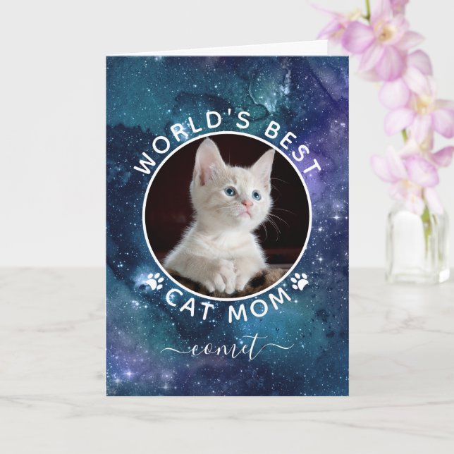 World's Best Cat Mum Space Photo Mother's Day Card (Orchid)