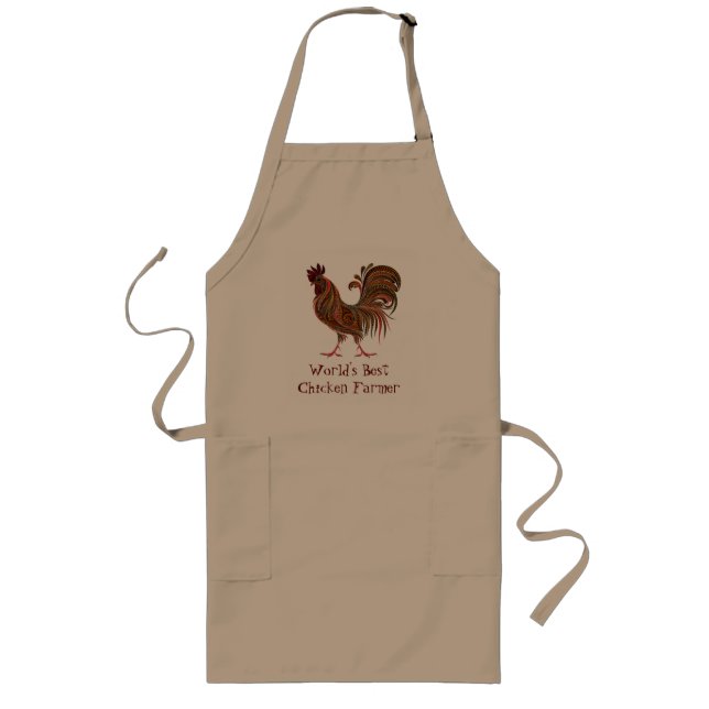 World's Best Chicken Farmer Fun Quote Rooster Farm Long Apron (Front)