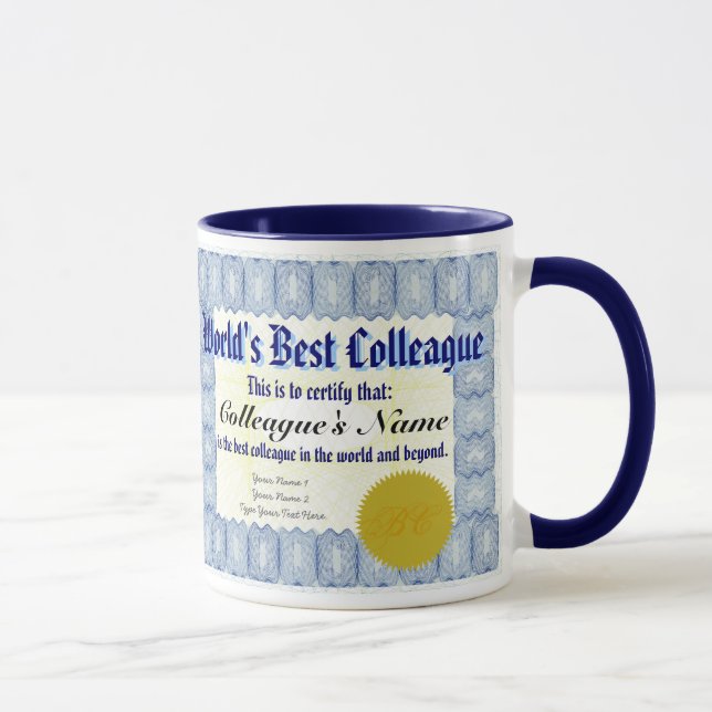 World's Best Colleague Certificate Mug (Right)