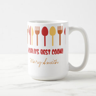 World's Best Cook Custom Name Red Orange Coffee Mug
