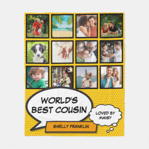 World's Best Cousin 12 Photo Comic Retro Fun Fleece Blanket