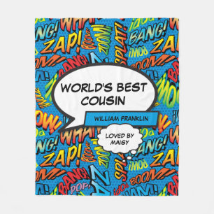 World's Best Cousin Cool Fun Comic Book Blue Fleece Blanket