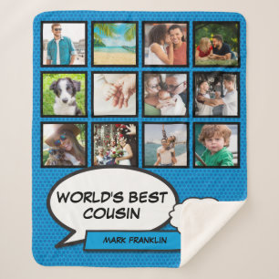 Worlds Best Cousin Cool Fun Comic Photo Collage Sherpa Blanket