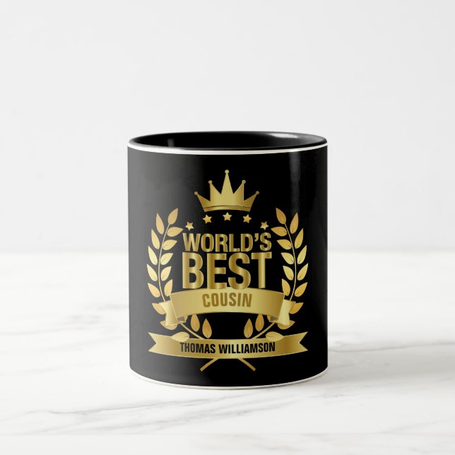 World's Best Cousin Fun Gold Black Two-Tone Coffee Mug (Center)