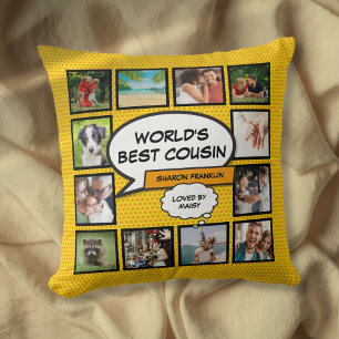 World's Best Cousin Photo Collage Modern Fun Cushion
