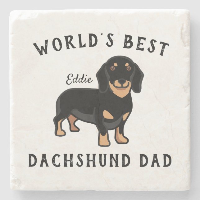 World's Best Dachshund Dad Personalised Dog Name Stone Coaster (Front)