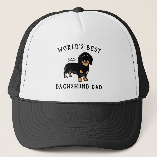 World's Best Dachshund Dad Personalised Dog Name Trucker Hat (Front)