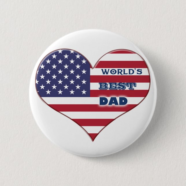 World's Best Dad American Flag Heart 6 Cm Round Badge (Front)