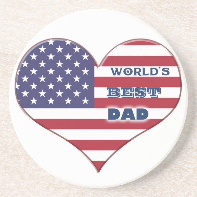 World's Best Dad American Flag Heart Coaster (Front)