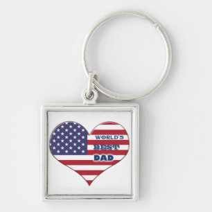 World's Best Dad American Flag Heart Key Ring