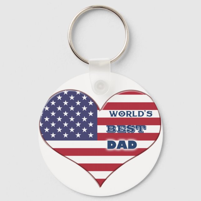 World's Best Dad American Flag Heart Key Ring (Front)