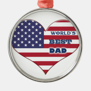 World's Best Dad American Flag Heart Metal Tree Decoration