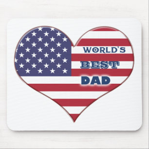 World's Best Dad American Flag Heart Mouse Mat