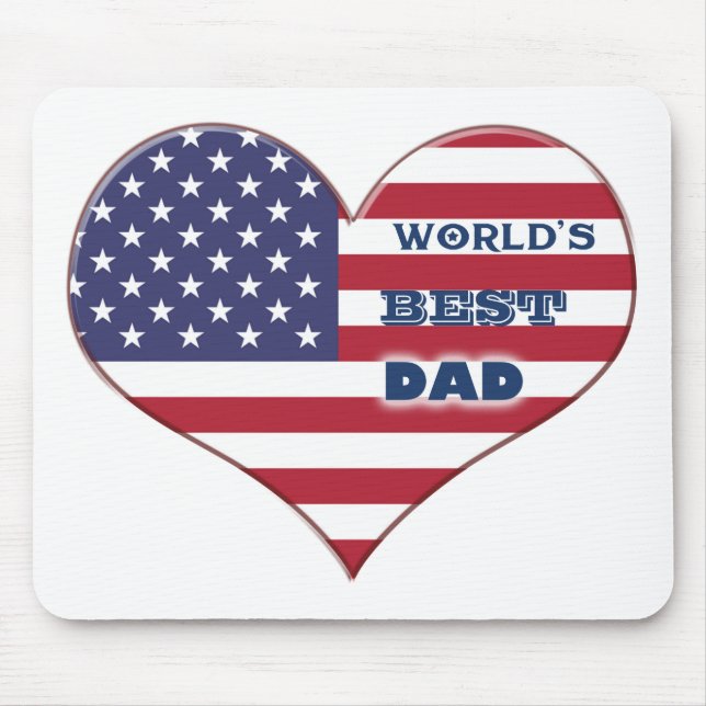 World's Best Dad American Flag Heart Mouse Mat (Front)
