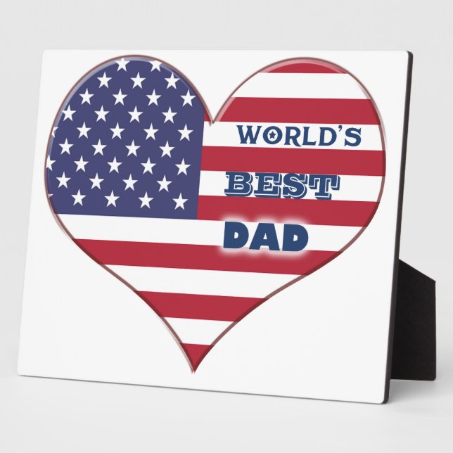 World's Best Dad American Flag Heart Plaque (Side)
