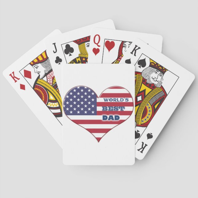 World's Best Dad American Flag Heart Playing Cards (Back)