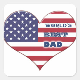 World's Best Dad American Flag Heart Square Sticker