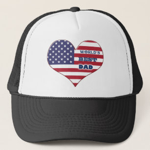 World's Best Dad American Flag Heart Trucker Hat