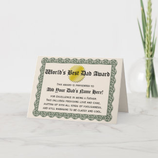 World's Best Dad Award Certificate Card