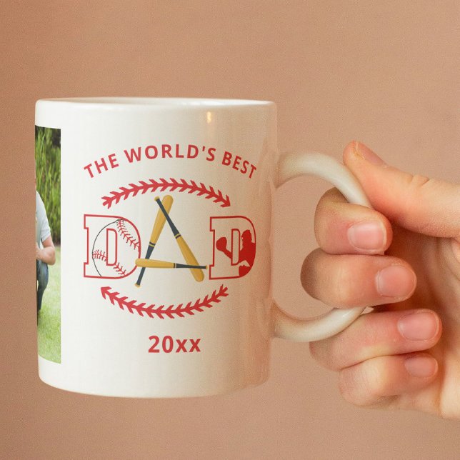 World's Best Dad Baseball Custom Photo Name Coffee Mug (Creator Uploaded)