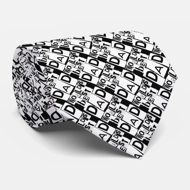 World's Best Dad Black White Typography Pattern Tie (Rolled)