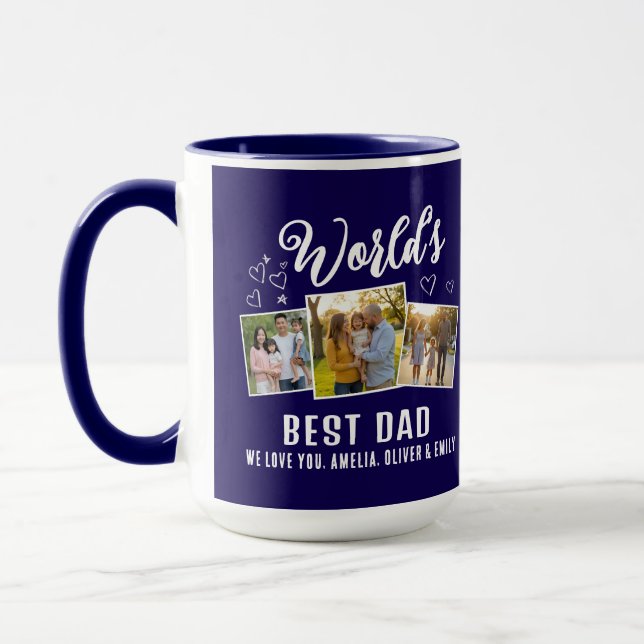 World's Best Dad Custom 3 Photo Collage Mug (Left)
