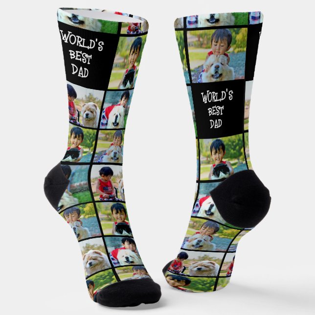 Worlds Best Dad Custom 4 Photo Socks (Angled)