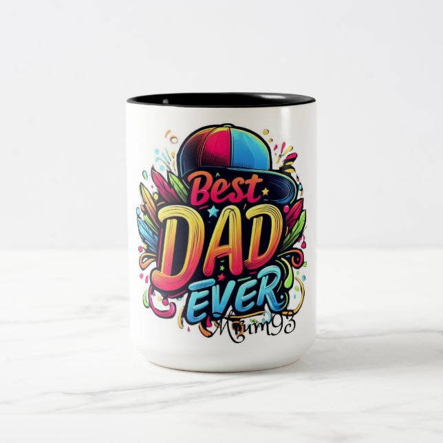 "World's Best Dad: Custom Painted Mug" Two-Tone Coffee Mug (Center)
