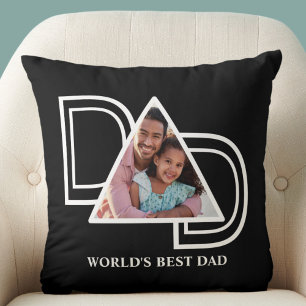 World's Best Dad Custom Photo Black Father's Day Cushion
