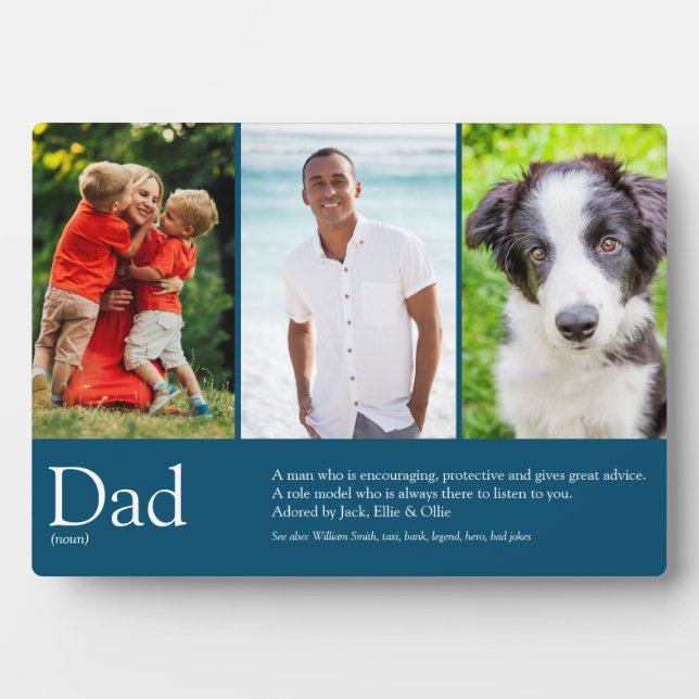 World's Best Dad, Daddy, Blue Definition 3 Photo Plaque (Front)