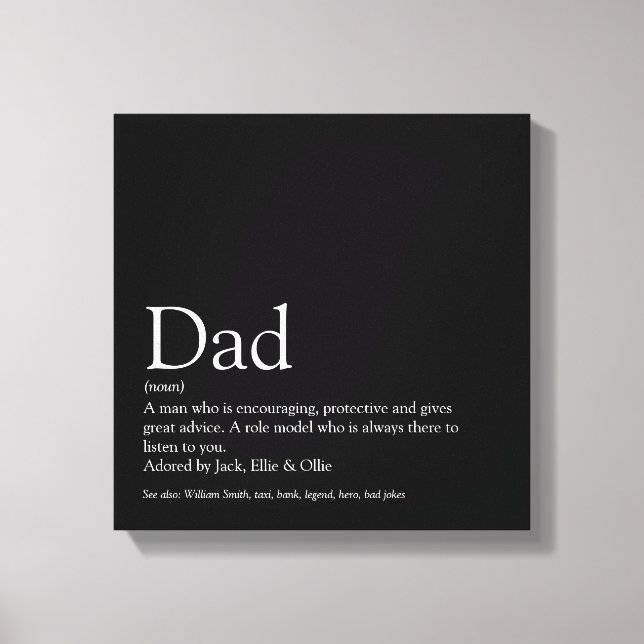 World's Best Dad Daddy Father Definition Fun Black Canvas Print (Front)