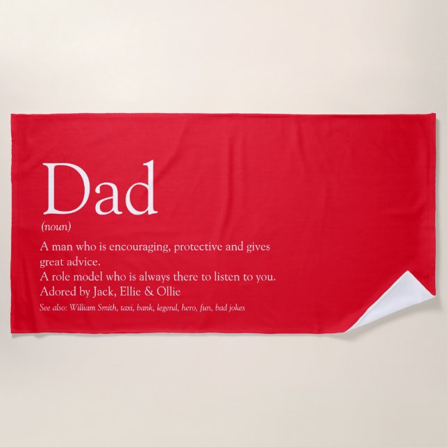 World's Best Dad Daddy Father Definition Fun Red Beach Towel (Front)