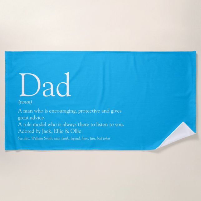 World's Best Dad Daddy Father Definition Sky Blue Beach Towel (Front)