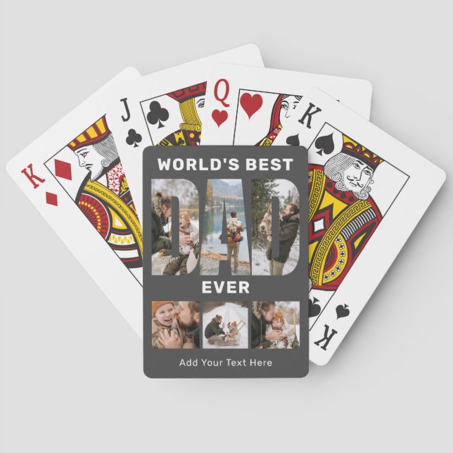 World's Best Dad Ever Custom 6 Photo Gray Playing Cards (Back)