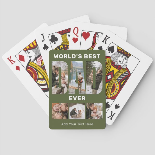 World's Best Dad Ever Custom 6 Photo Green Playing Cards (Back)