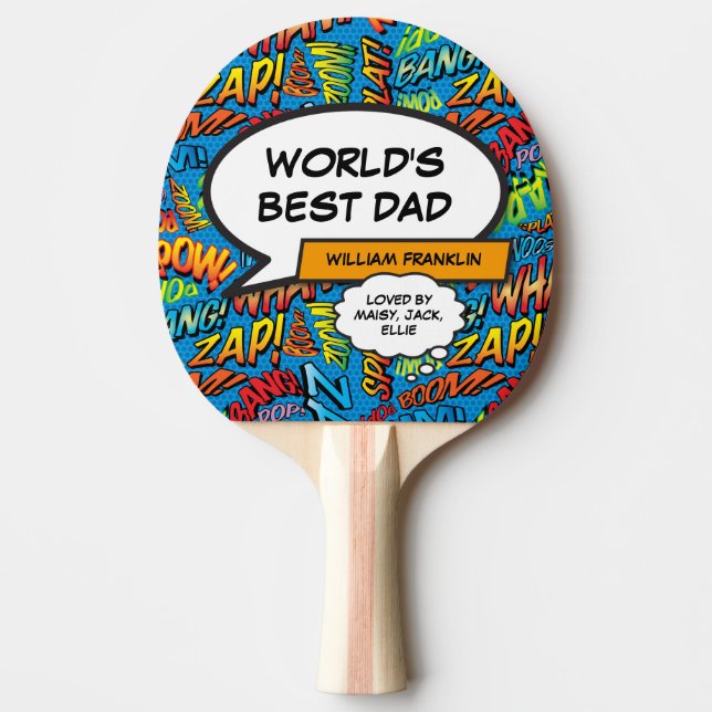World's Best Dad Father Funny Cool Comic Book Ping Pong Paddle (Front)