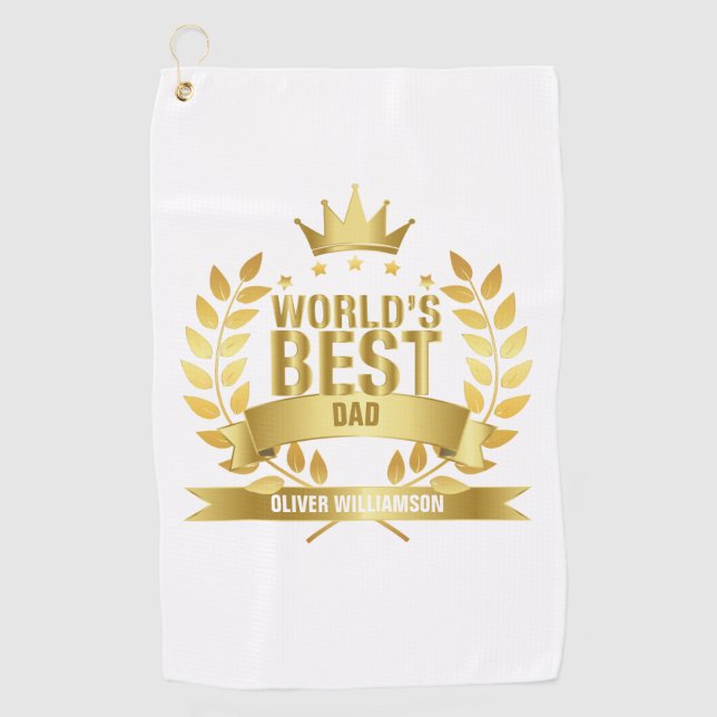 World's Best Dad Father Gold 5 Star Golf Towel (Front)