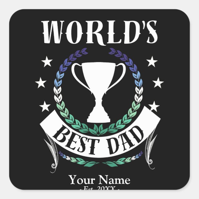 Worlds Best Dad Father's Day Gay Flag Colours Square Sticker (Front)