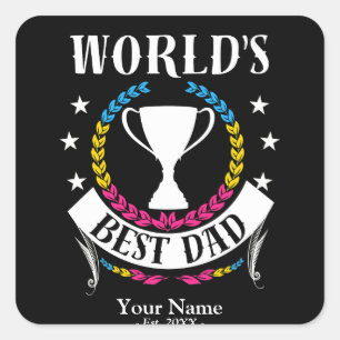 Worlds Best Dad Father's Day Pansexual Flag Colors Square Sticker