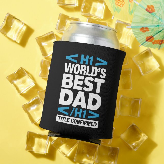 World's Best Dad H1 HTML Code Drink Can Cooler (In Situ Summer)
