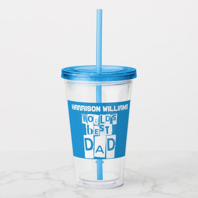World's Best Dad Modern Blue and White Typography Acrylic Tumbler (Front)
