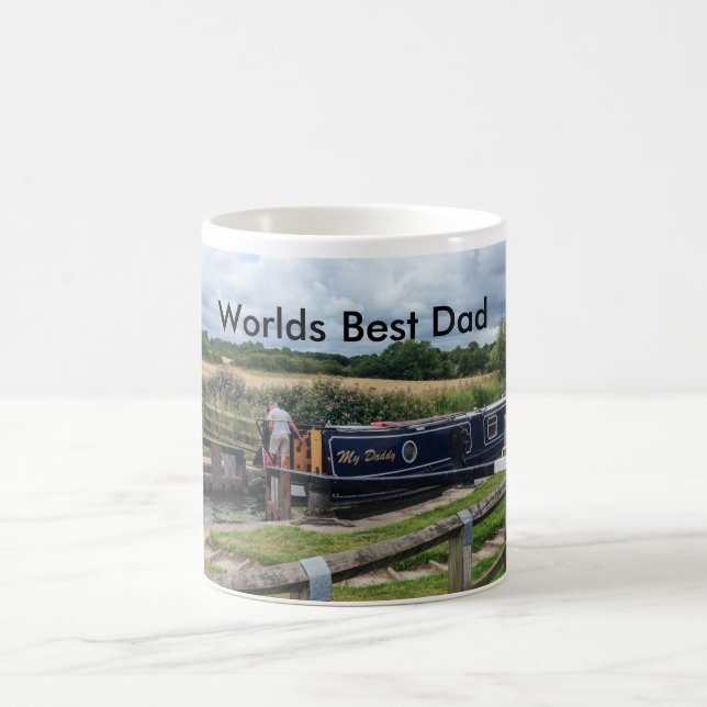 Worlds Best Dad Mug with Canal Narrow boat (Center)