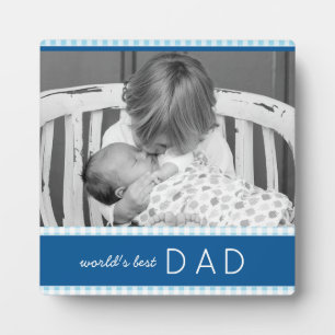 World's Best Dad Plaid Blue Personalised Photo Plaque