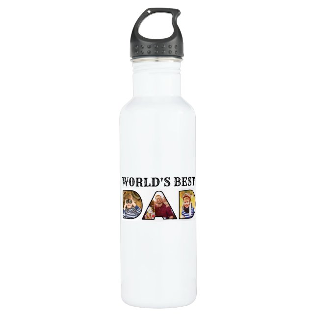 World's Best Dad Quote 3 Photo Collage 710 Ml Water Bottle (Front)