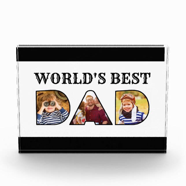 World's Best Dad Quote 3 Photo Collage Block (Front)